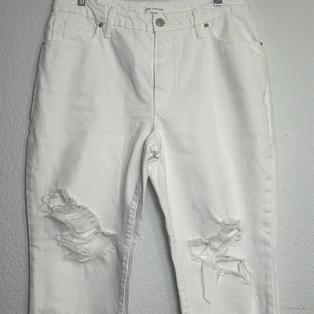 Good‎ American Good 90s Duster Natural Fray White Denim Jeans Womens Size 10/30
